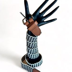 LANDS END Black and White Woven cording with leather accents, unisex BELT